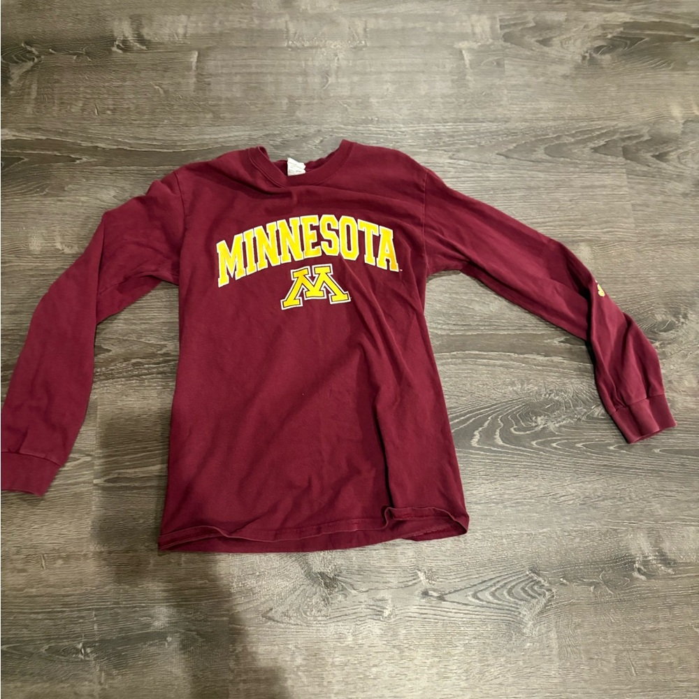 Gildan Maroon Long Sleeve Tee with Yellow Print